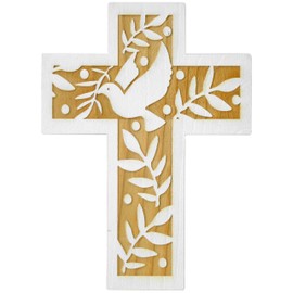 Kaltner Präsente Gift idea – 18 cm wall cross, real wood cross made of spruce, crucifix with dove for the wall, modern made in Val Gardena South Tyrol