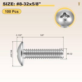 METALLIXITY Machine Screws Phillips Head(#8-32x5/8") 100Pcs, 304 Stainless Steel Round Head Phillips Drive Furniture Bolts - for Woodworking & Furniture Assembly, Silver