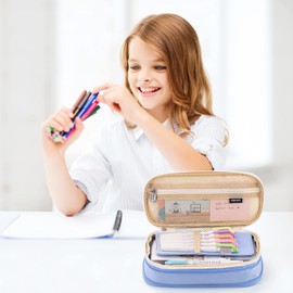 MAMUNU Large Capacity Pencil Case, Expandable Stationery Bag with Zipper Compartments, Aesthetic Pencil Case Pouch for Office College School Students Teen Girls Boys