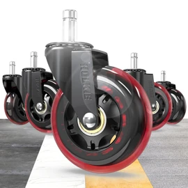 HOLKIE Gaming Chair Wheels - Silent Roller Blade Casters for Esports Rig Replacement - Heavy Duty 11x22mm - Smooth 360° Stealth Glide for Hardwood & Carpet - Set of 5 Red