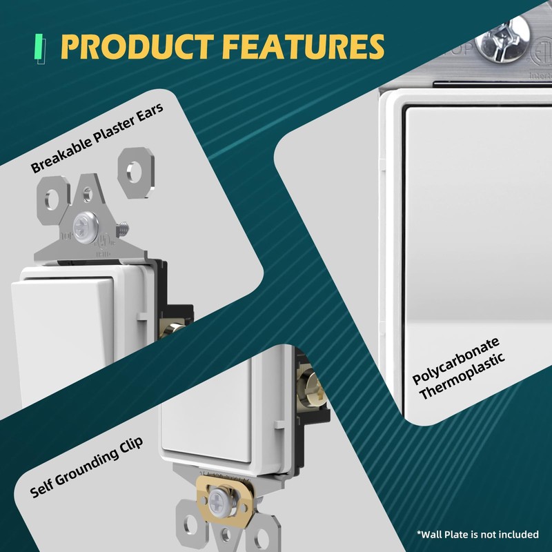TOPELER 10 Pack 3-Way Decorator Light Switch, Single Pole or