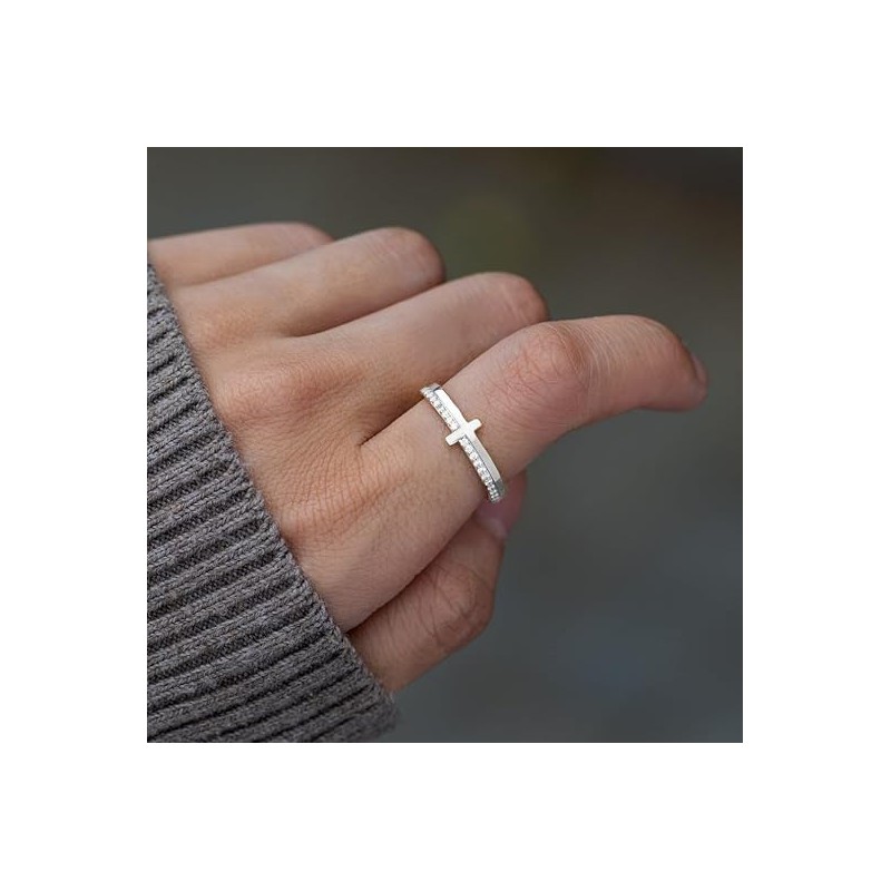 HOLINSE Cross Ring for Women, Engrave Let Go & Let