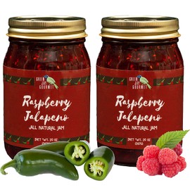 Green Jay Gourmet Raspberry Jalapeno Jam - All-Natural Raspberry Jam with Red Raspberries, Jalapeno Peppers & Lemon Juice - Vegan, Gluten-free Jam with No Preservatives - Made in USA - 2 x 20 Ounces