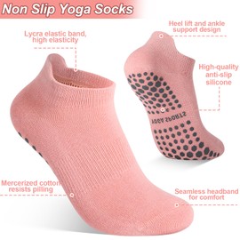 Guiqulai 4 Pairs Pilates Socks Women, Womens Non Slip Yoga Socks with Grip in Cotton for Ballet Dance Hospital Sport, Size 5-9