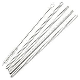 Winco SSTW-8S Stainless Steel Straight Drinking Straw, 4 Pieces with Cleaning Brush