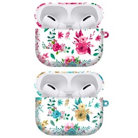 GlamCase for AirPods Pro 1st Generation Case. AirPods Pro 2019 Case - Pink & Teal Floral Pattern Printed Cute Plastic Hard Protective Designer AirPod Case for AirPods Pro 1st Gen. [Pack of 2]
