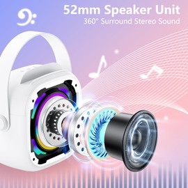 PKBD Mini Karaoke Machines 2 Microphones For Kids, Portable Wireless Bluetooth Speaker with Phone Holder/Dynamic Light/Voice Changer Effects, Karaoke Machine Gift for Girls Boys, White