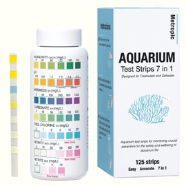 Metropic 7 in 1 Aquarium Test Strips - 125 Strips Master Fish Tank Test Kit, Freshwater/Saltwater Test Kit to Measure Alkalinity, pH, Hardness, Carbonate, Chlorine, Nitrate, & Nitrite
