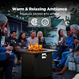 Ciays Propane Fire Pit, 28 inch Fire Pit Table with Two Cup Holders, 50,000 BTU Steel Gas Fire Pit with Pulse Ignition System, Perfect for Patio, Garden & Backyard Gatherings, CIFPT11B, Black