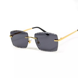 Unbranded Men's Gold Wire Frame Rimless Gem Cut Smoke Gray Tint Hip Hop Sunglasses