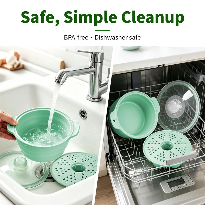 Collapsible Silicone Microwave Vegetable Steamer, 42oz Microwave Steamer with Lid