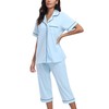 CF 100% Cotton Capri Pajamas Set Womens Button Down Sleepwear