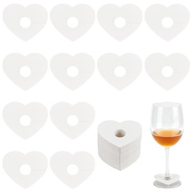 FINGERINSPIRE 150 Pcs Love Heart Shape Wine Glass Markers Beige Paper Wine Glass Charms Cocktail Champagne Name Tag Wine Glass Identification Tag for Wedding Baby Shower Valentines Day Birthday Party
