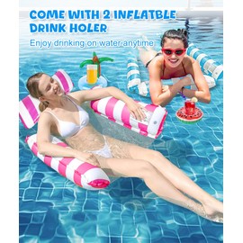 2 Pack Inflatable Pool Floats,4-in-1 Pool Inflatables Lilo ultiPurpose Water Hammock With Armchairs,Pool Hammock for Adults Swimming Pool Toys With airpump and 2 drink holders