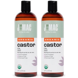 J MAC BOTANICALS Organic Castor Oil, Cold Pressed (32 oz) unrefined, cold pressed, hexane free for face, skin, eyelashes, pack wraps, pads