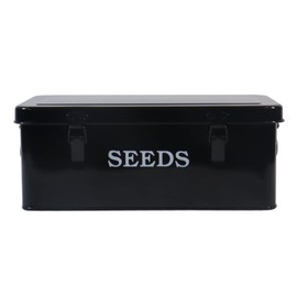 Gdfjiy Seed Storage Box Metal Seed Container Seed Packet Storage Organizer, Seed Storage Container with Lid Seed Envelope Storage Box-4 Compartments Garden Seed Box with Safety Locks-Black