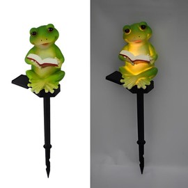 YZYOE Solar Powered Frog Reading Light, Garden Decoration Resin Cute Animal Ground Light, Wireless Dusk to Dawn LED lamp Waterproof.