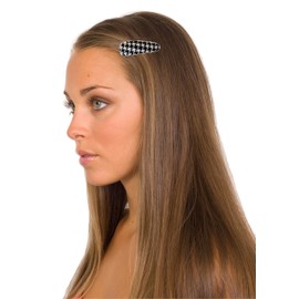 Mia Snip Snaps Metal Contour Clips Hair Barrettes Covered with Fabric Hair Accessories for Women, Teens, Girls, Dance - Black + White Houndstooth 4pcs