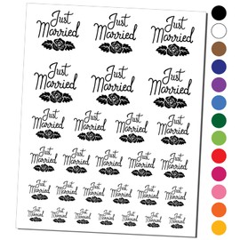 Just Married with Flower Temporary Tattoo Water Resistant Fake Body Art Set Collection - Black (One Sheet)