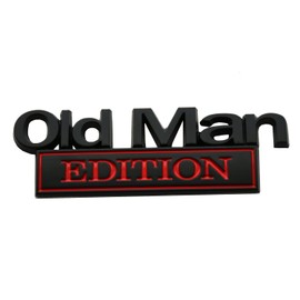 2Pcs Old Man Edition Emblems 3D Metal Badge Side Rear Tailgate Bumper Decal Nameplate Sticker for Car Truck (Black Red)