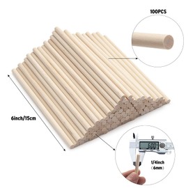 Wooden Sticks for Crafts, Pack of 100 0.6 cm x 15 cm Wooden Sticks, Round Wood Bar, Craft Wood, Round Rod for Macrame, Art Projects, Woodwork, Model Building, Natural and Unfinished