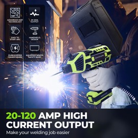 Handheld Welder Machine, 110V Portable Welding Machine with IGBT Inverter 6 Variable Current Adjustment 20-120Amp Handheld ARC Welder Gun for 1/16"-1/8" All Size Welding Rods(Green)