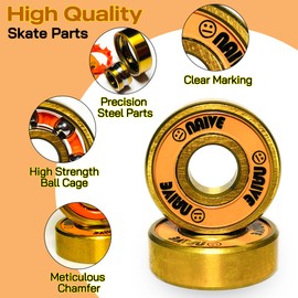 Naivskb Skate Bearings 7mm 16 Pack, Precision 627 Bearings Quad Skates Roller Derby Skate Dance(Sunset Golden)