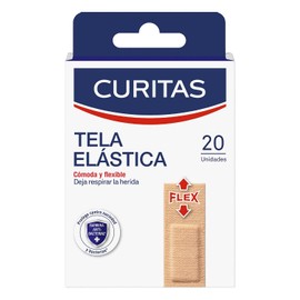 Curitas Venditas Adhesivas Tela Elástica, tela durable y flexible con adherencia duradera, protegen la herida contra la suciedad y bacterias, 20 piezas