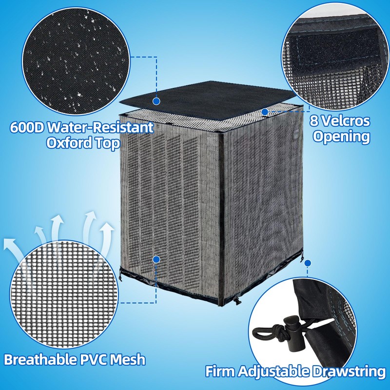 Qualward Full Mesh Central Air Conditioner Cover with Detachable Top,