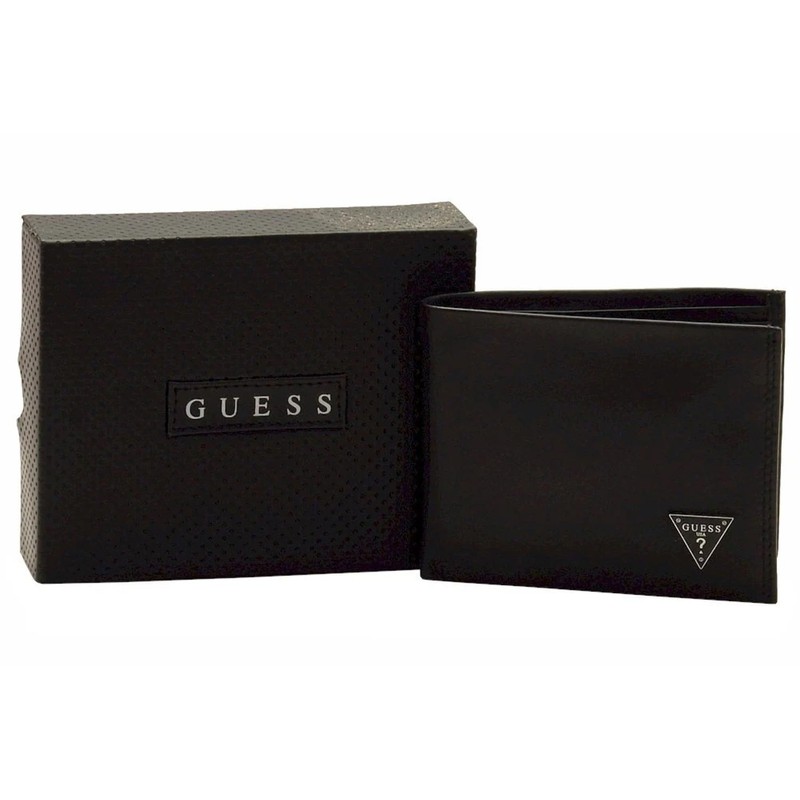 Guess Men's Leather Passcase Wallet, Black Plaque, One Size
