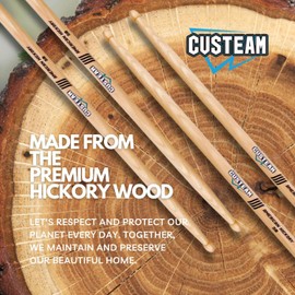 CUSTEAM 5B Drumsticks - American Hickory Drum Sticks 5B- Tear Drop Wood Tip - Ideal for both beginners and professional drummers