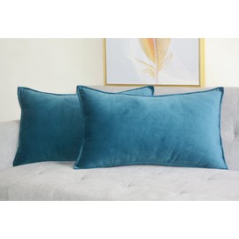 Lutanky Pack of 2 Velvet Cushion Covers Blue Decorative Rectangle Throw Pillow Case Soft Flanges Pillowcases for Sofa Bedroom with Invisible Zipper 12x20 Inch 30 x 50 cm (blue, 2 Pieces)