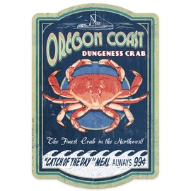 Die Cut Sticker Oregon Coast, Dungeness Crab Vintage Sign, Contour Vinyl Sticker 3 to 6 inches, (Waterproof Decal for Cars, Water Bottles, Laptops, Coolers), Large