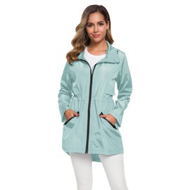 Avoogue Rain Jacket Womens Waterproof with Hood Long Thin Jacket Women Packable