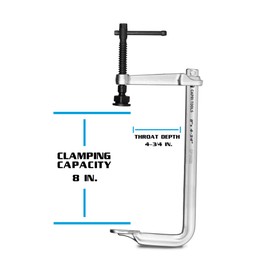Capri Tools 8-Inch Heavy Duty All Steel Bar Clamp, 4-3/4-Inch Throat Depth, 2,204 lb Clamping Force
