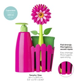 Vigar Flower Power Pink Sink Caddy Set with Soap Dispenser, 10-1/2-Inches, Pink, Green