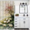 DIPQIMI Casual River Animal Sheep Shower Curtain, Tree Floral Bathroom