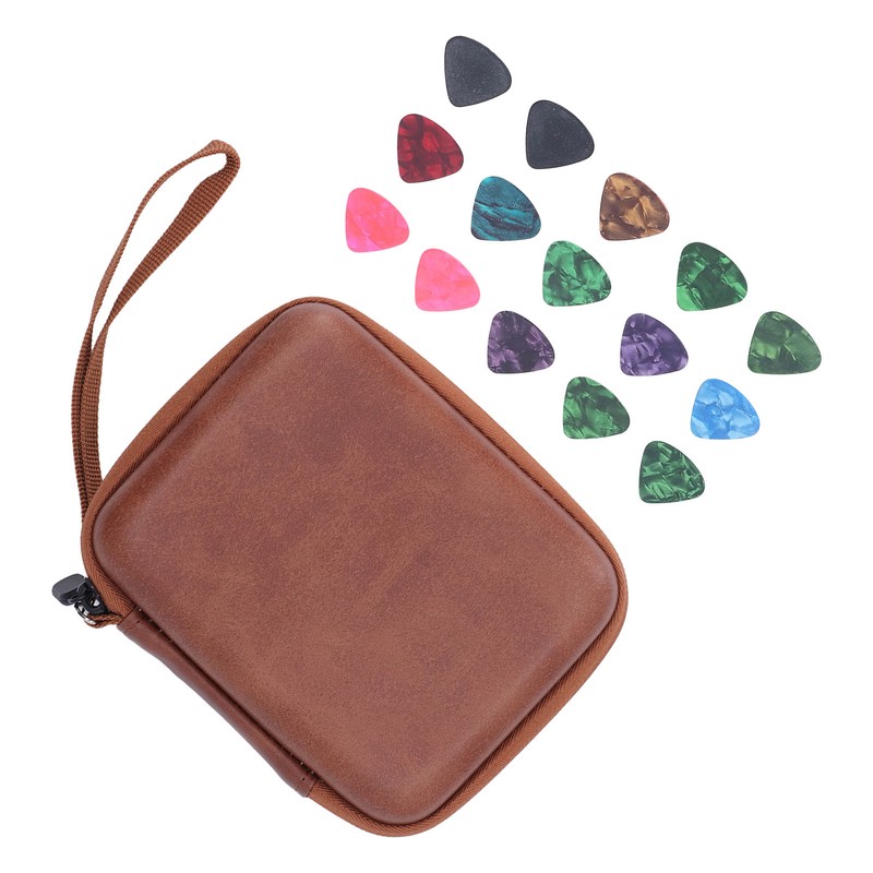 Guitar Pick Bag Set Celluloid Picks Storage Pouch Holder Case