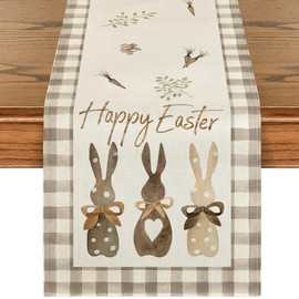 Easter Table Runner - 16x71 (40x180cm) Waterproof & Reusable - Bunny, Carrots & Egg Patterns Spring Table Decor for Kitchen, Easter Brunch, or Outdoor Party Dining