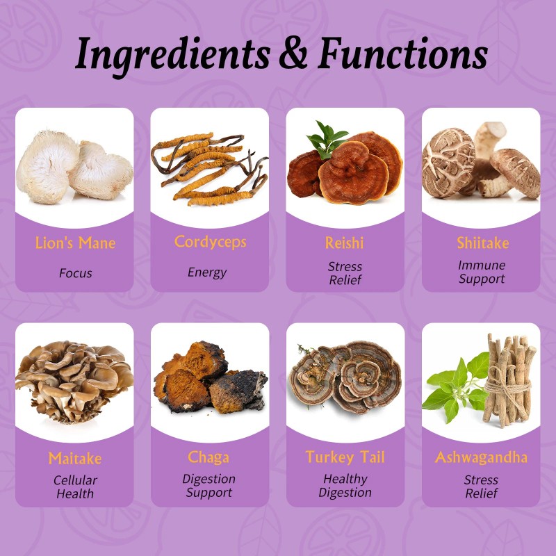 Bunkell Mushroom Gummies Supplement 2250mg with Ashwagandha Functional Gummies