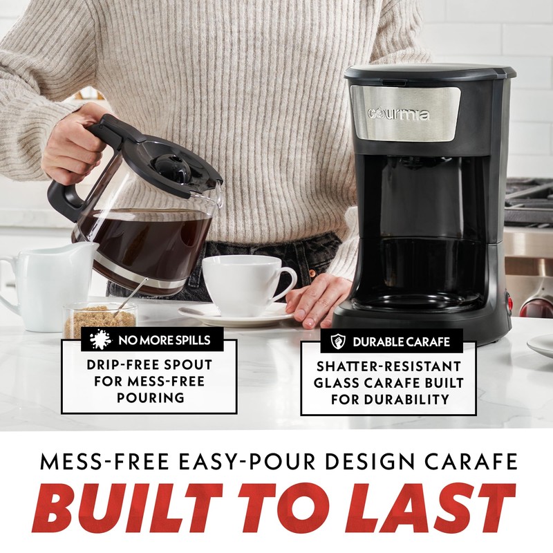 Gourmia 12-Cup One-Touch Drip Coffee Maker – Auto Keep Warm,