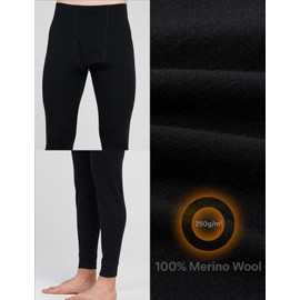 LAPASA Men's 100% Merino Wool Underwear Base Layer Midweight Thermal Pants Activewear Long John Bottom Warm Soft Winter M68 X-Large Black
