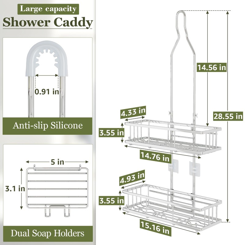 Skyapex Shower Caddy Hanging: Adjustable Height, Rustproof Shelves with Hooks,
