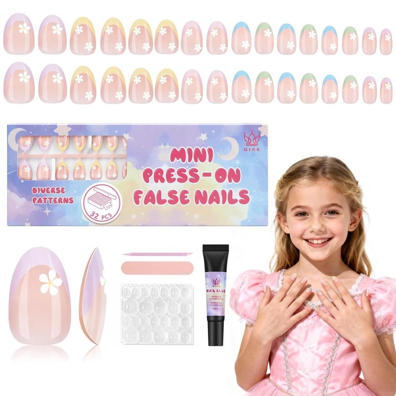 Kit de uñas postizas Qiek de 16 tamaños para niñas: