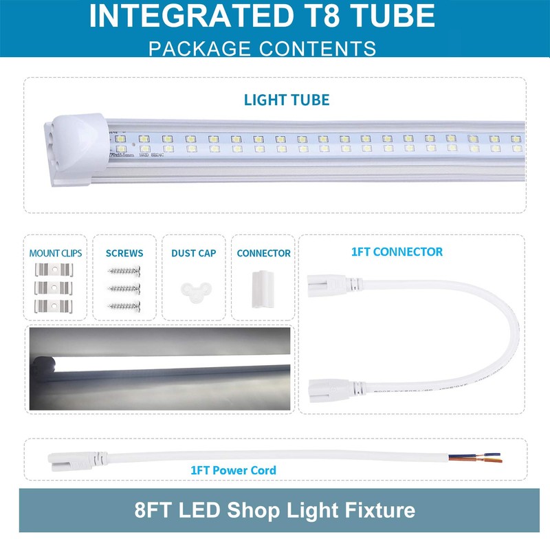 8FT LED Shop Light Fixture, T8 Integrated Tube Light Fixture,