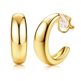 NATOSU Gold Clip On Earrings, 14K Real Gold Plated Chunky Hoop Earrings Clip On Trendy Twisted Geometric Hoop Clips for Women Hypoallergenic Non Pierced Earrings, Acrylic