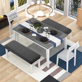 YISUN Waterproof Bench Covers for Dining Room, Stretch Jacquard Bench Slipcover Anti-Dust Removable Washable Chair Seat Slipcovers Protector (Dark Grey)