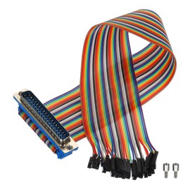 MECCANIXITY 1 Pcs IDC Rainbow Wire Flat Ribbon Cable DB37 Male to 37P Female 11.8 Inch Length 2.54mm Pitch Breadboard Jumper Wires for Electronic Projects