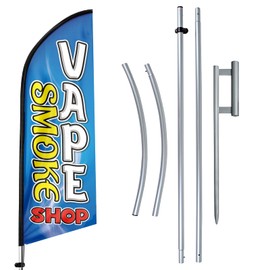 Vape Smoke Shop Advertising Swooper Flag Banner, 11Ft Smoke Vape Feather Flag with Flag Pole and Ground Stake, Advertising Feather Banner Sign for Smoke Vape Business