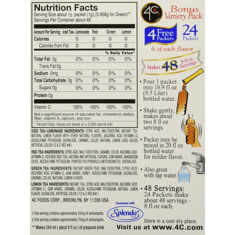 4C Totally Light Tea 2 Go Bonus Variety Pack Ice